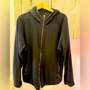 Vintage Prada Sport Men’s Large Black Wool Zip-Up Hoodie